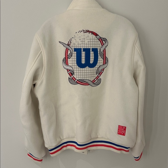Wilson Varsity Jacket Cream Blue Red White USA Made Mens Size Medium - Picture 5 of 10